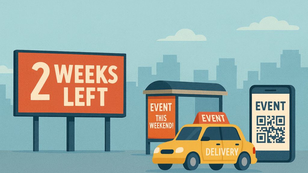 A graphic of various outdoor advertisements promoting an event marketing