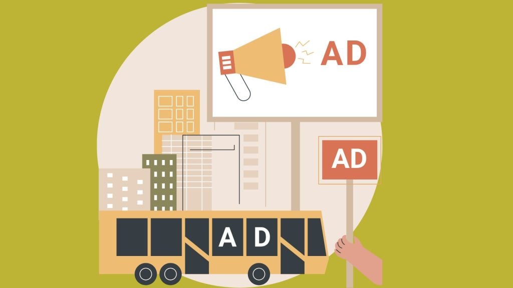 A graphic of several different out of home advertising options being displayed in a city.