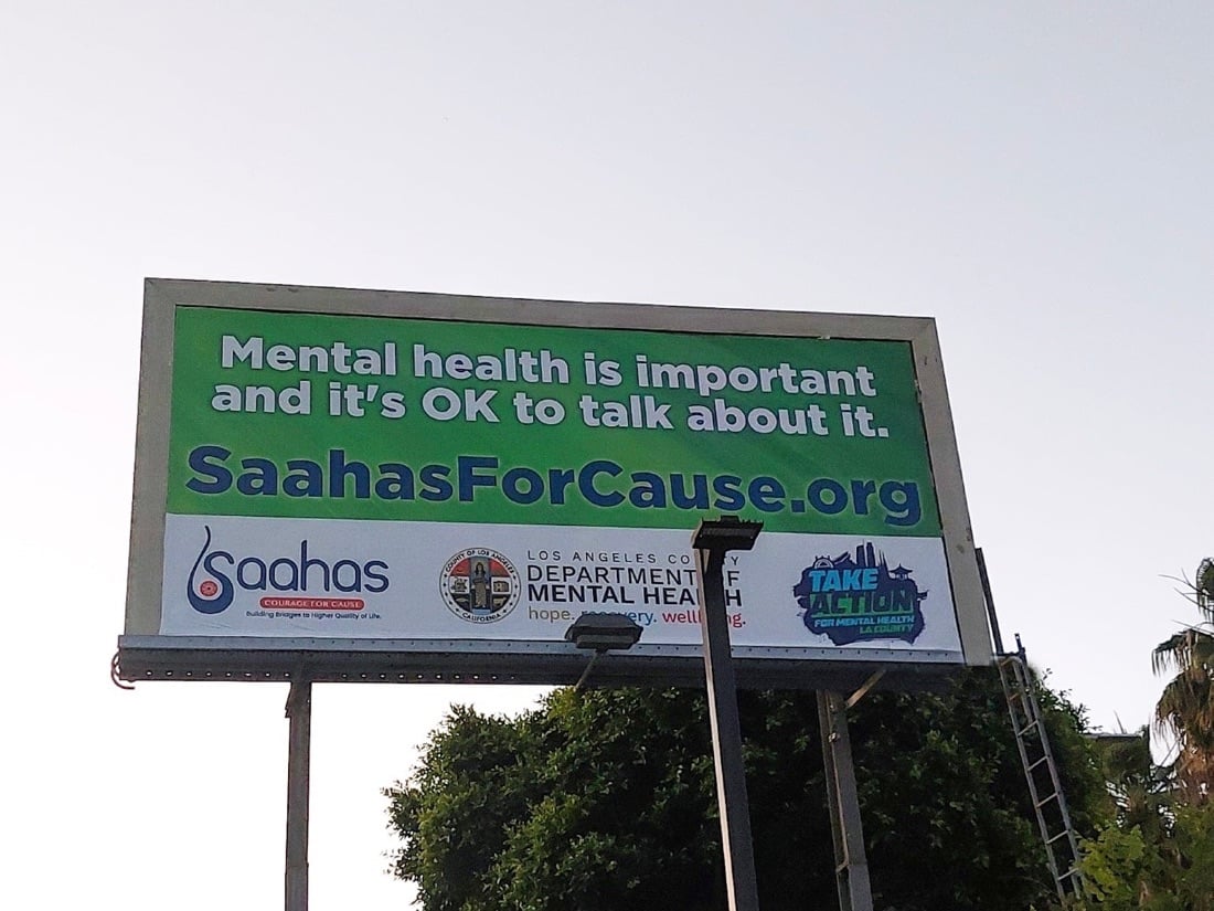 Saahas for Cause billboard reading Mental health is important and it's OK to talk about it